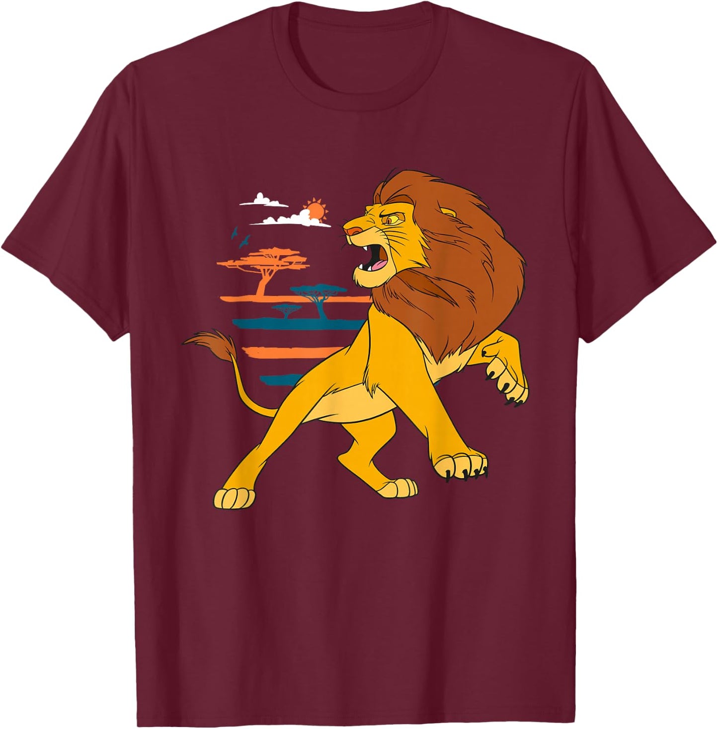 Disney The Lion King Adult Simba Roaring Pride Lands T-Shirt - T-Shirt | Maroon