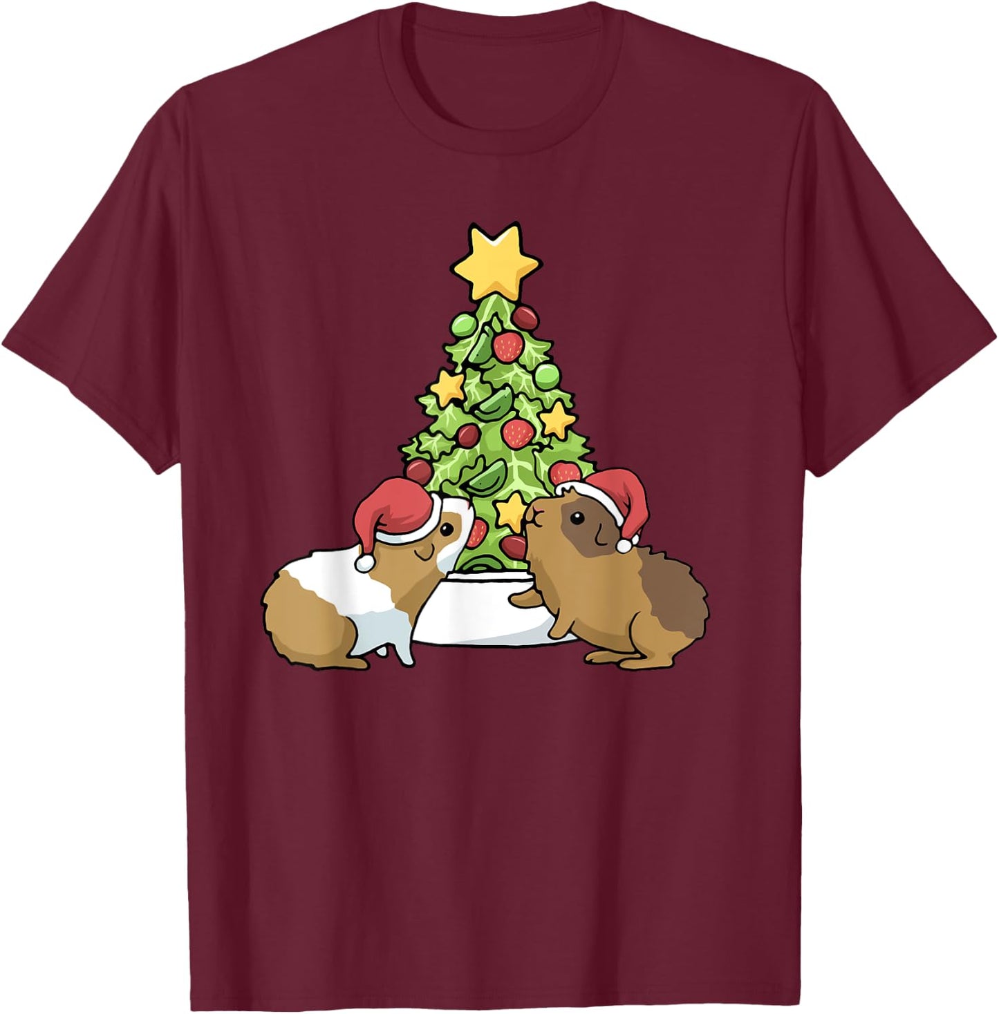 Guinea Pig Christmas Guinea Pigs Before Christmas Tree T-Shirt - T-Shirt | Maroon