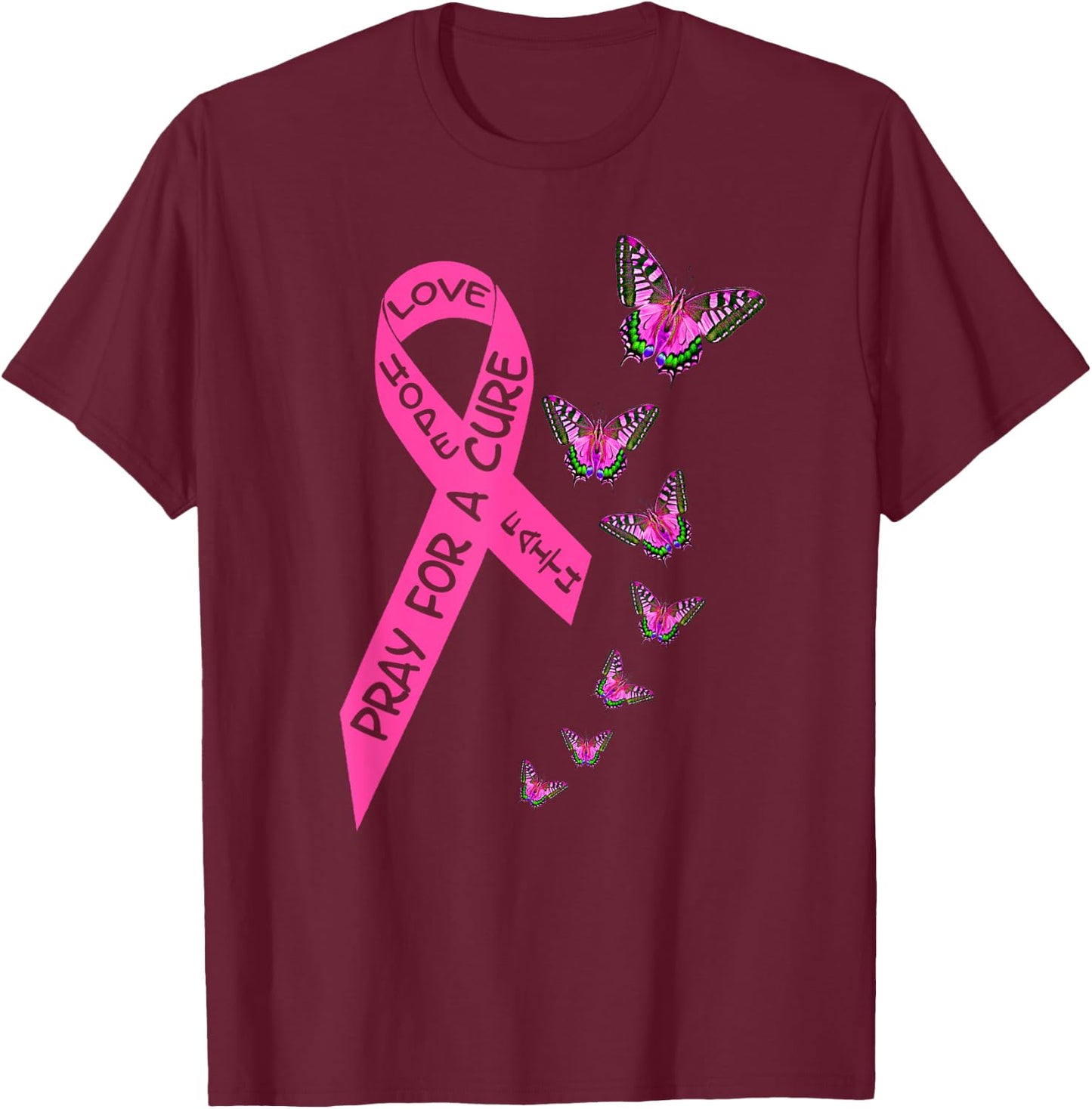 Breast Cancer Awareness Month Women Religious Butterflies T-Shirt - T-Shirt | Maroon