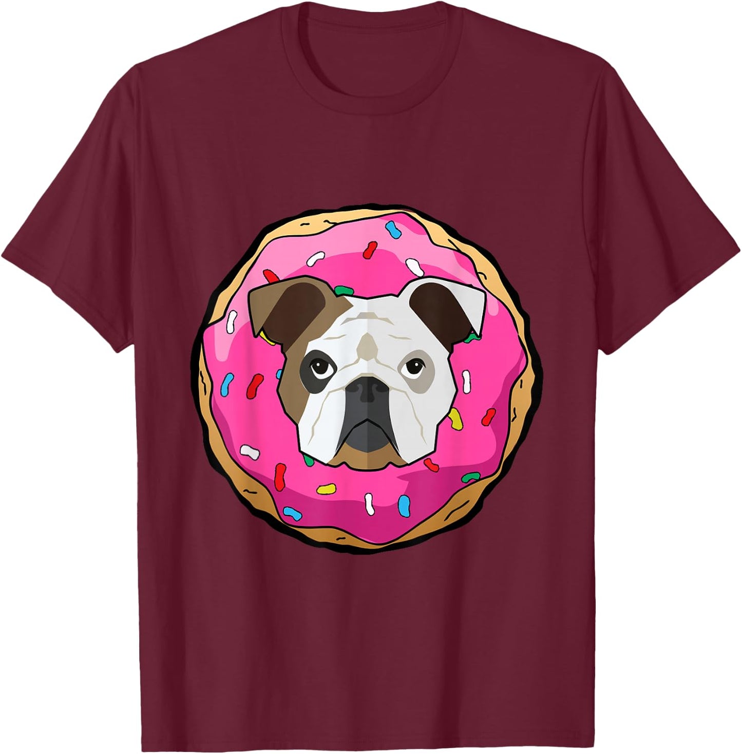 American Bulldog Dog Cute Doughnut Funny Donut Costume Men Women Kids T-Shirt - T-Shirt | Maroon