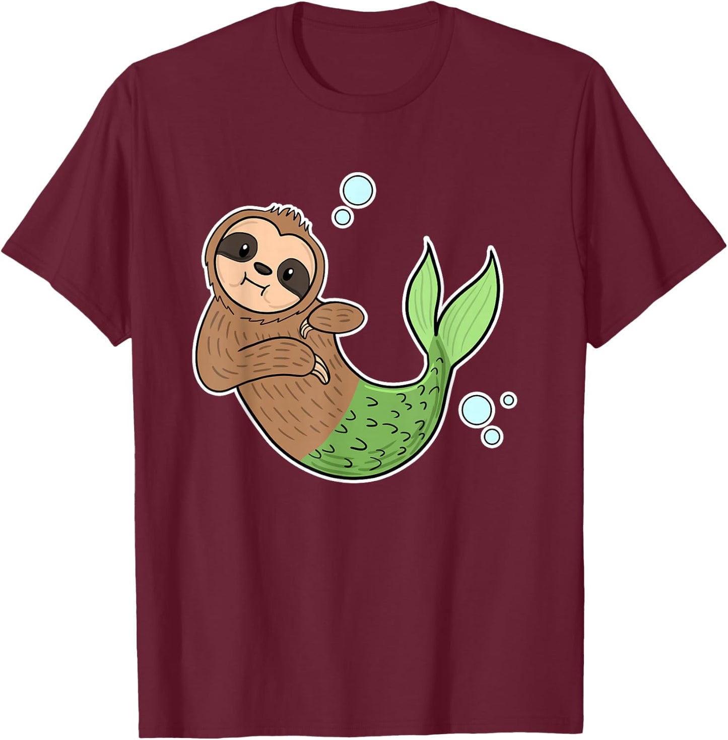 Mermaid Sloth Cute Slow Animal Sea Creature Girls Gift T-Shirt - T-Shirt | Maroon