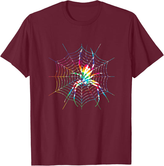 Fun Hippie Rainbow Tie Dye Spider Web T-Shirt - T-Shirt | Maroon