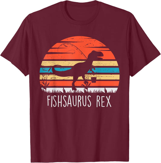 Fishing Gifts Shirt For Boys Fishsaurus T Rex Dinosaur T-Shirt - T-Shirt | Maroon