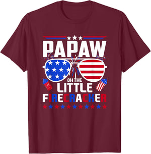Papaw of The Little Firecracker Fourth of July Birthday T-Shirt - T-Shirt | Maroon