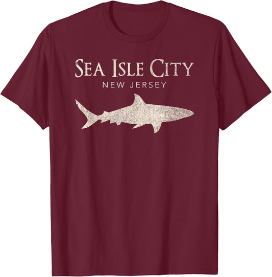 Retro Sea Isle City NJ Shark T-Shirt - T-Shirt | Maroon