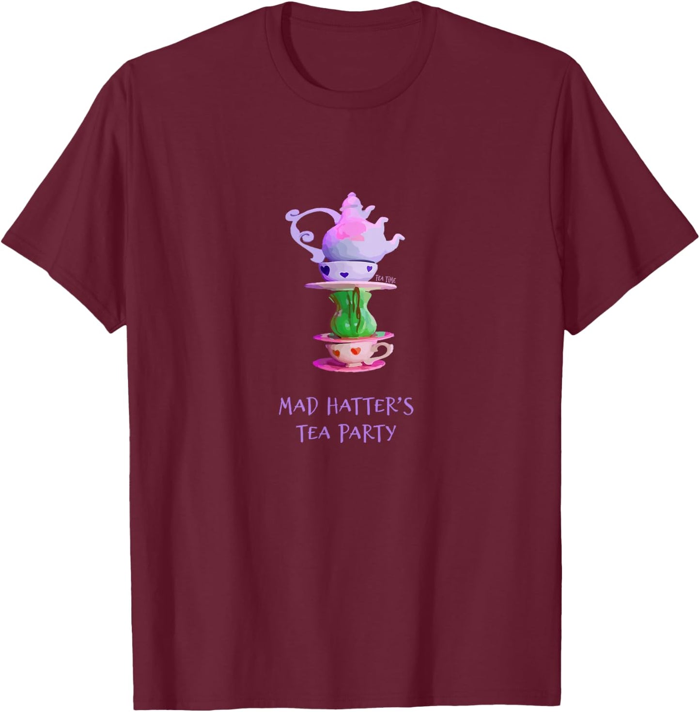 Mad Hatter's Tea Party - Alice in Wonderland T-Shirt - T-Shirt | Maroon