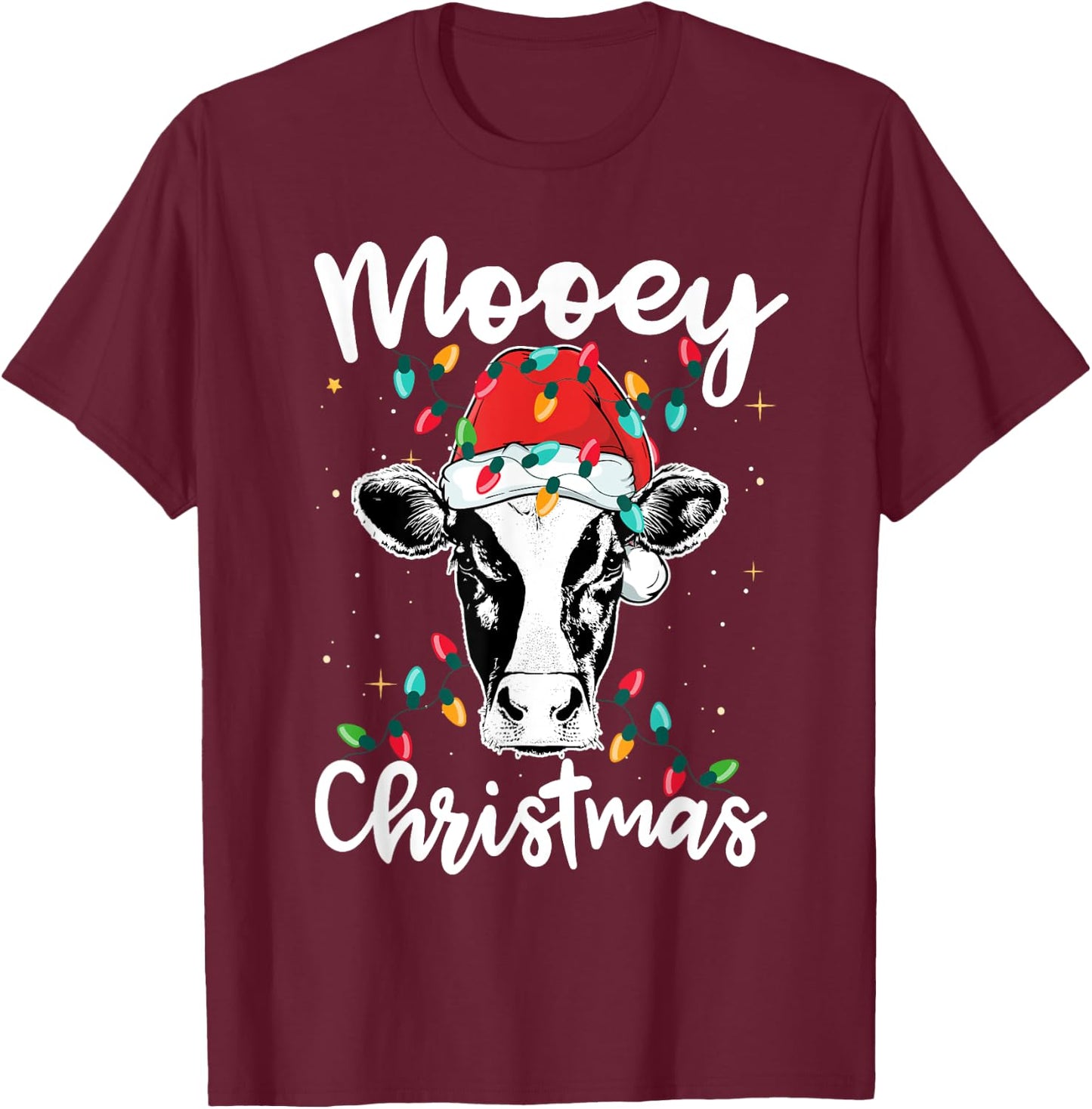 Mooey Christmas Santa Christmas Lights Cow Lovers T-Shirt - T-Shirt | Maroon