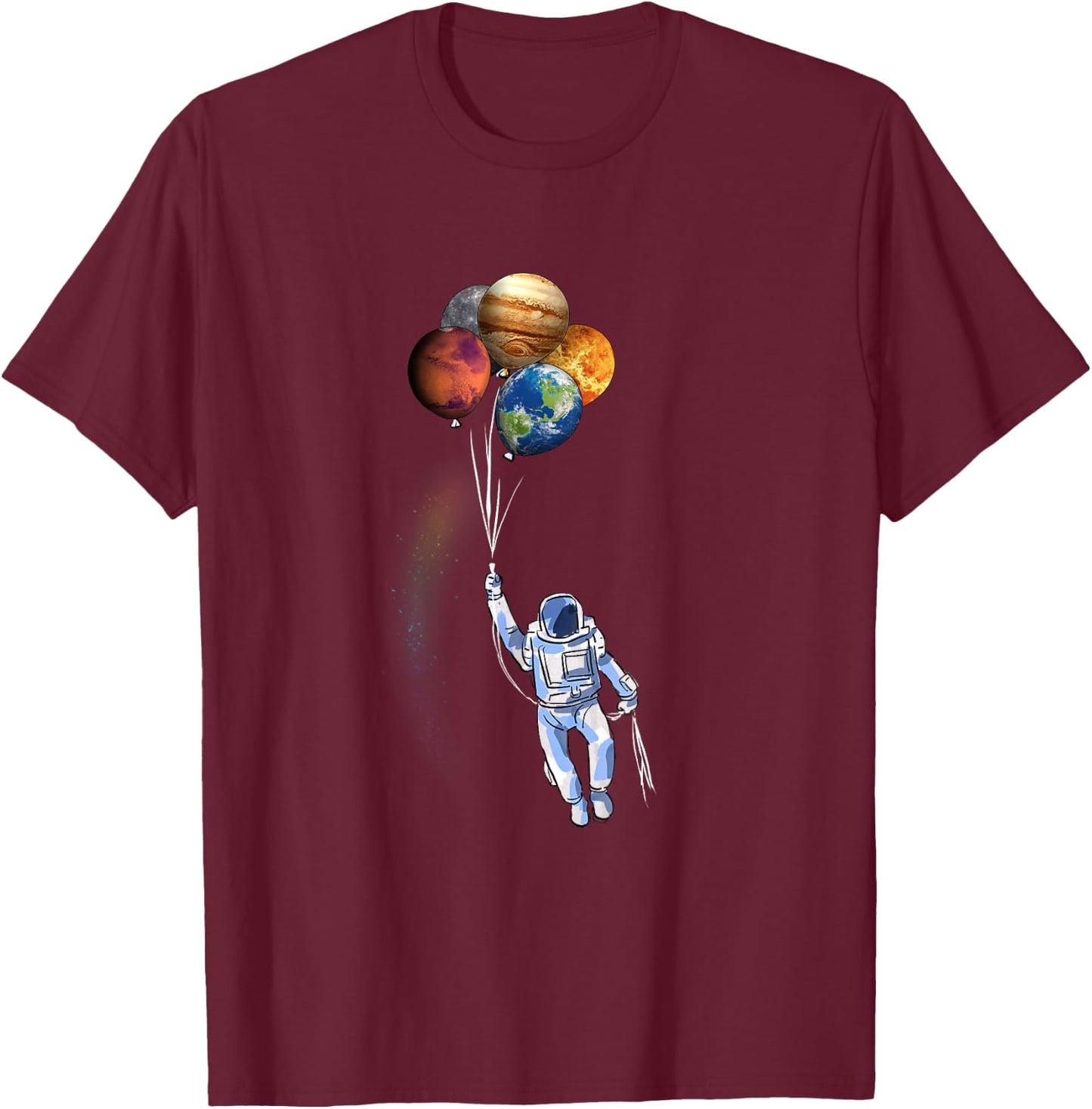 Astronaut Funny Space Shirt Spaceman Holding Planet Balloon T-Shirt - T-Shirt | Maroon