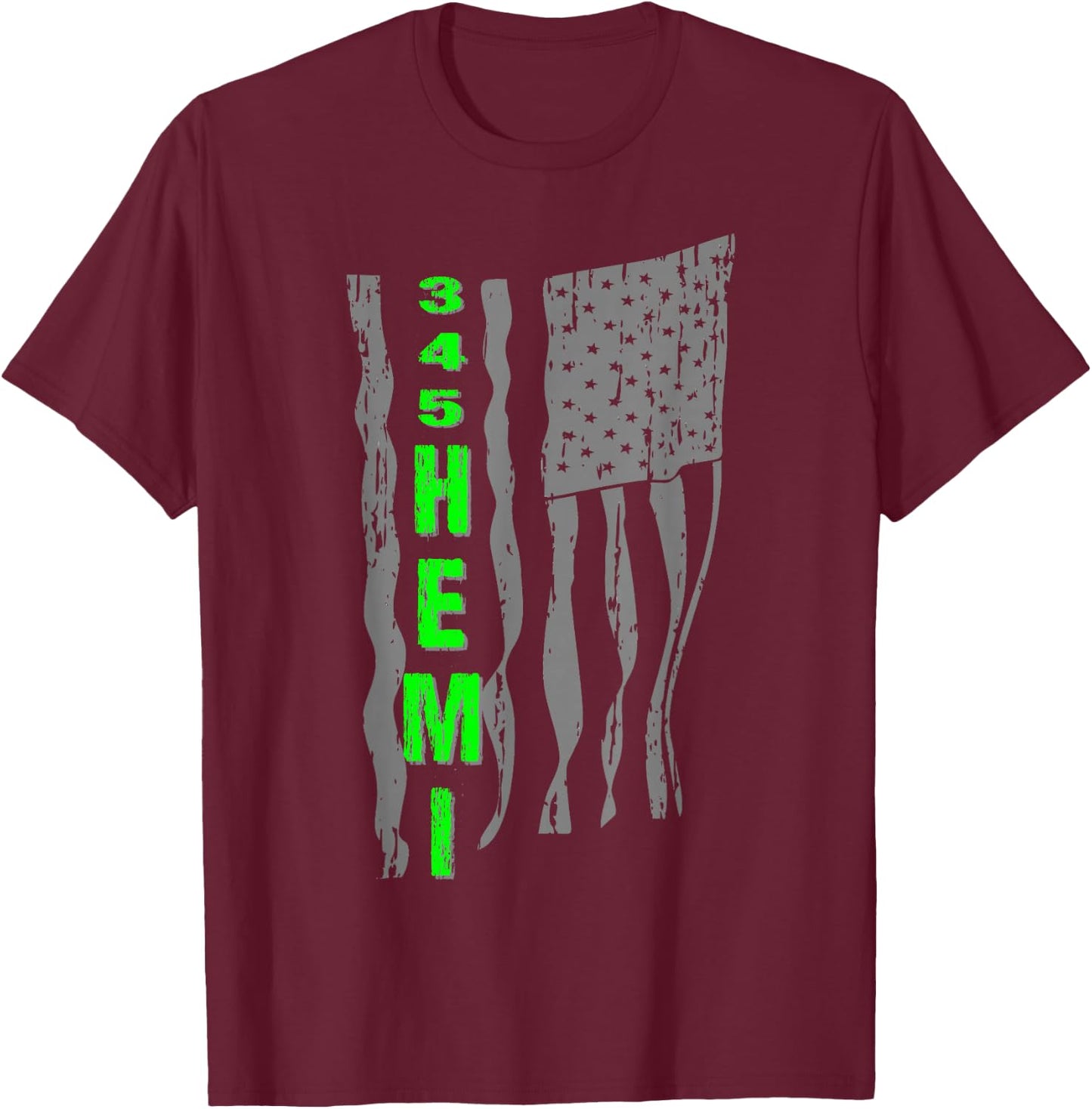 345 Hemi Patriotic Gray Flag Design T-Shirt - T-Shirt | Maroon