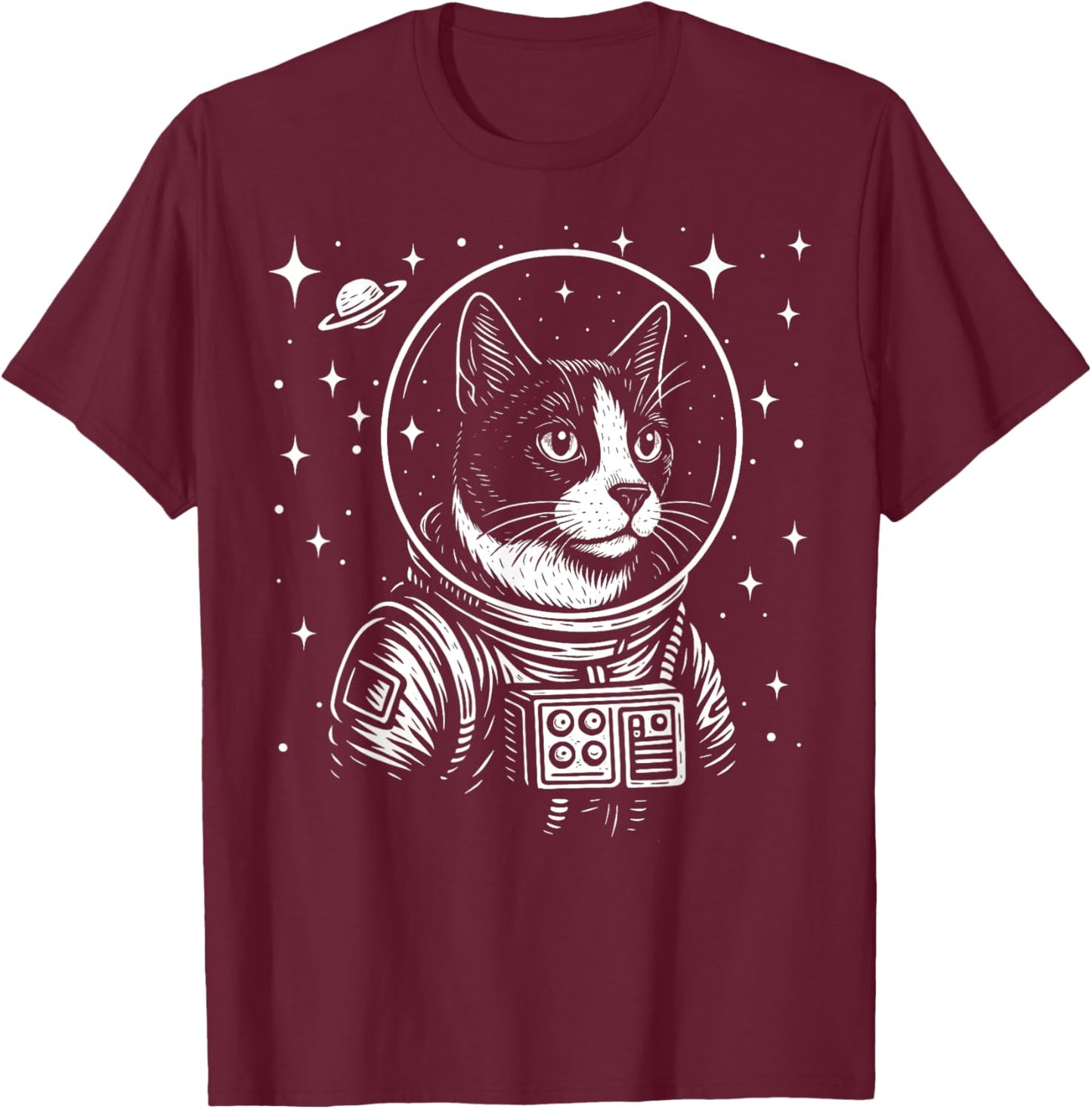 Astronaut Tuxedo Cat Space Galaxy Cat Lovers T-Shirt - T-Shirt | Maroon