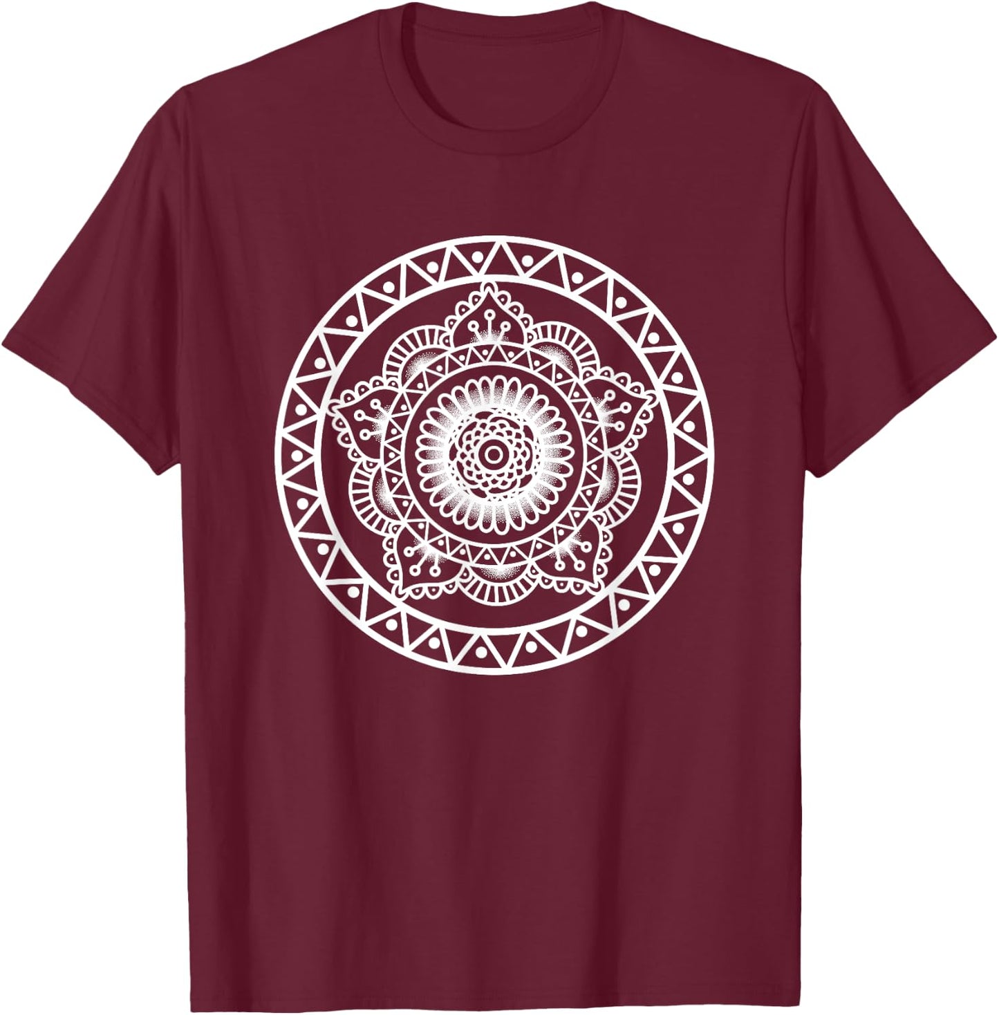 Prana Art Sacred Geometry Vibration Yoga Mandala T-Shirt - T-Shirt | Maroon