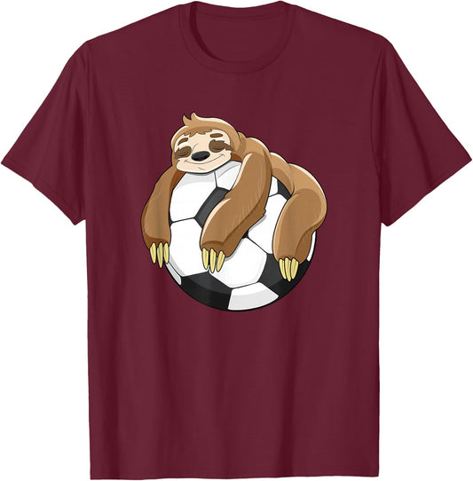 Lazy Sloth Soccer Shirt Soccer Lover Team Ball Kids Sport T-Shirt - T-Shirt | Maroon
