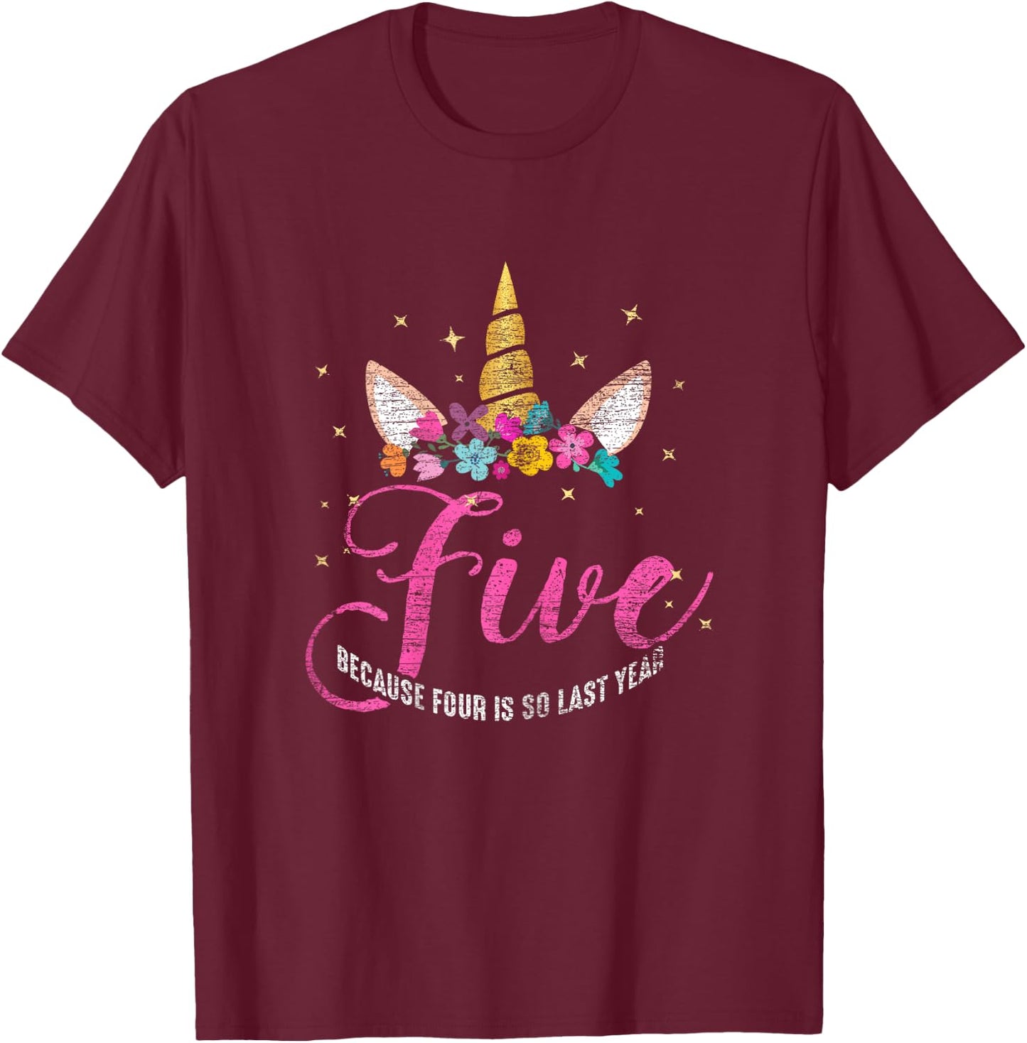5 Years Old Birthday Girl Gifts Unicorn 5th Birthday T-Shirt - T-Shirt | Maroon