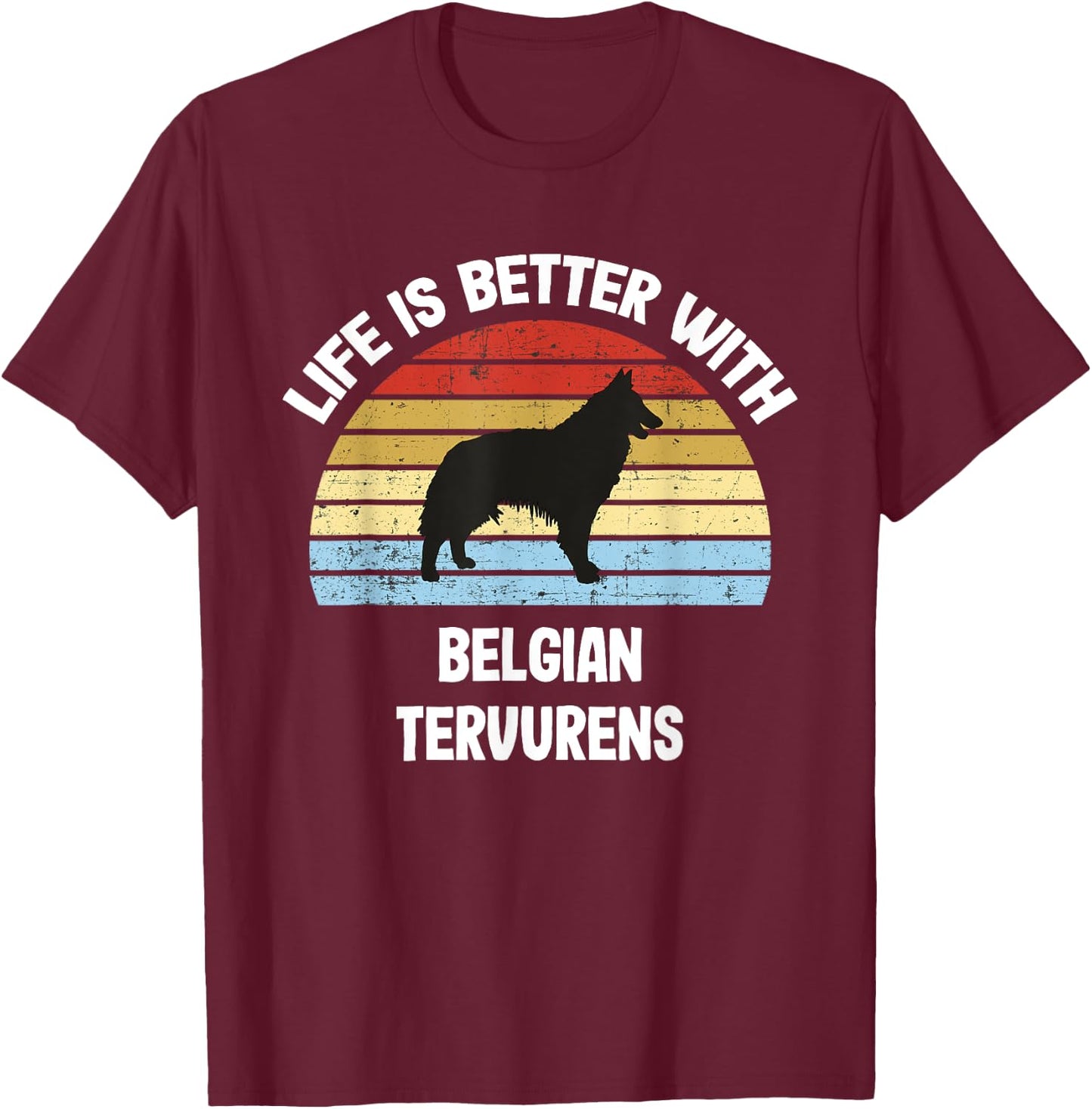 Retro Belgian Tervuren Dog Gift T-Shirt - T-Shirt | Maroon