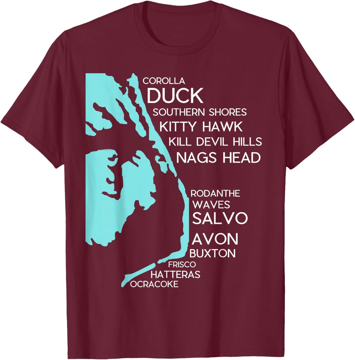 Outer Banks North Carolina T Shirt Map OBX NC Souvenir T-Shirt - T-Shirt | Maroon