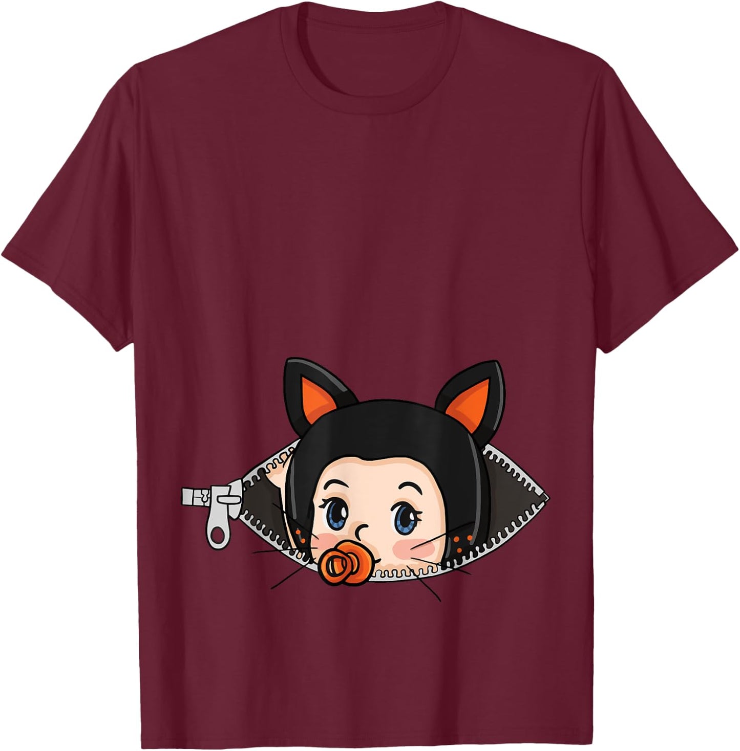 Halloween Pregnancy Shirt - Black Cat Ears Baby T shirt Men Women T-Shirt - T-Shirt | Maroon