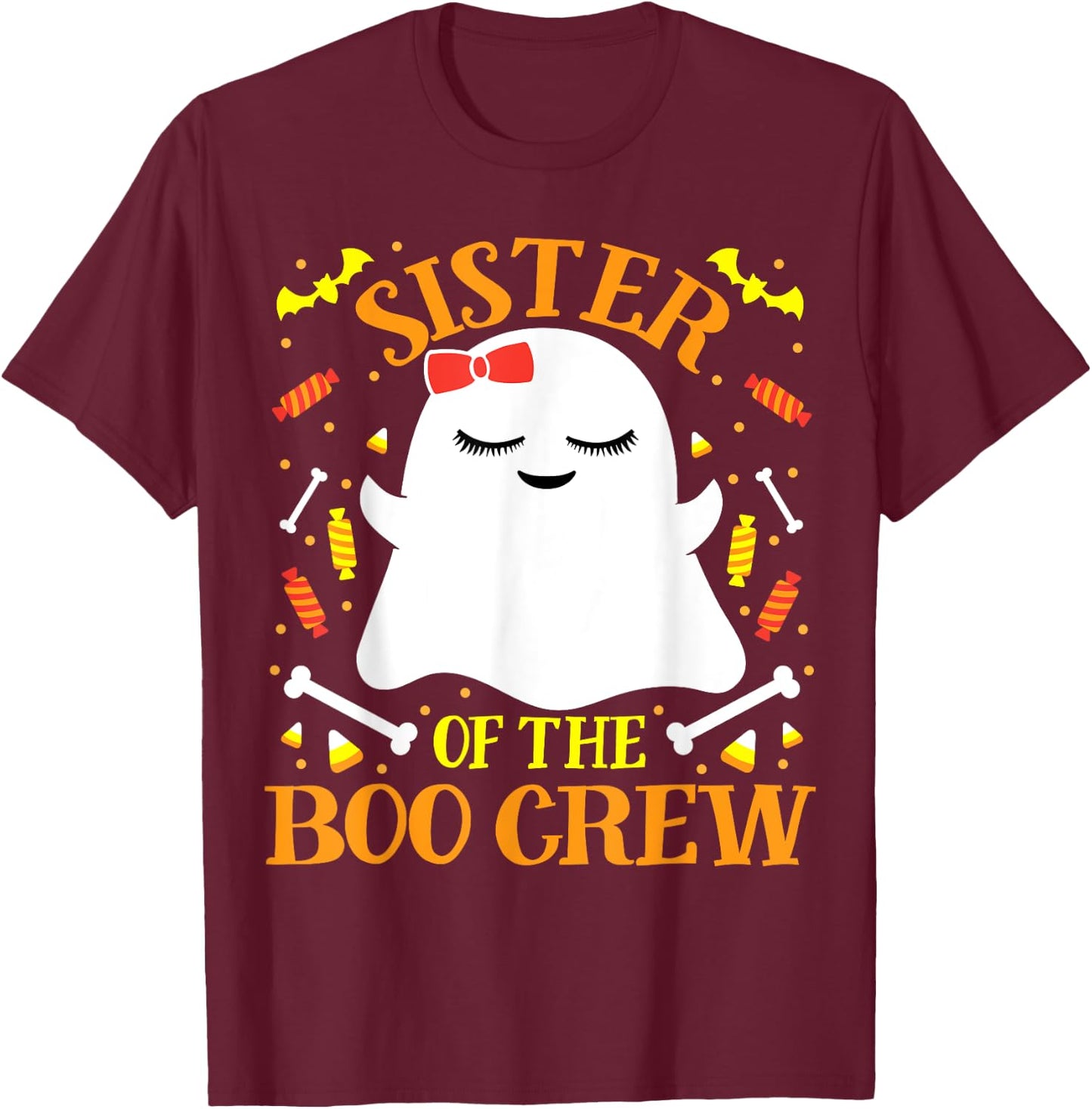 Sister Boo Crew Ghost Matching Family Cute Girls Halloween T-Shirt - T-Shirt | Maroon