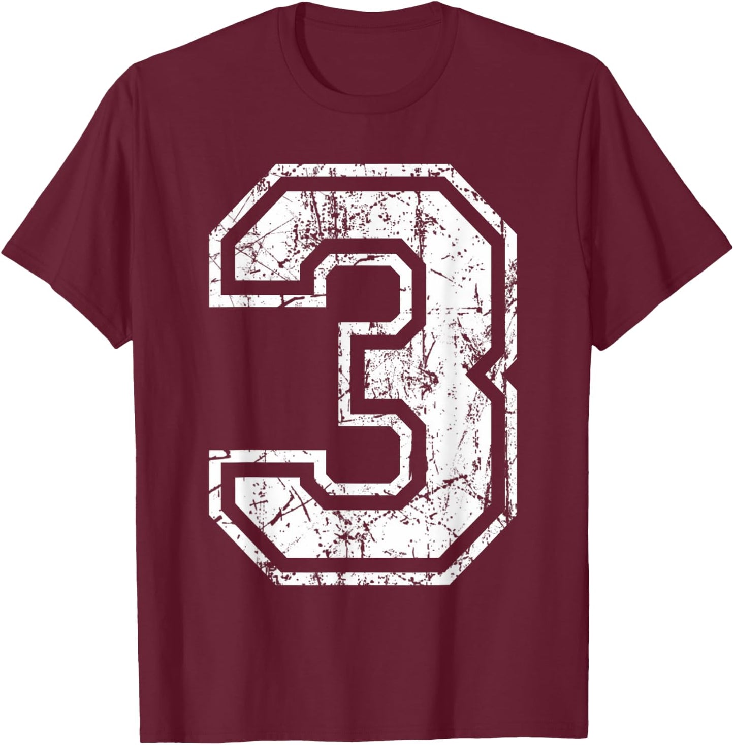 Sports Jersey Grunge Number 3 Fan Team Player Birthday Gift T-Shirt - T-Shirt | Maroon