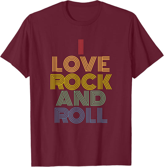 I Love Rock And Roll retro rainbow rock music T-Shirt - T-Shirt | Maroon
