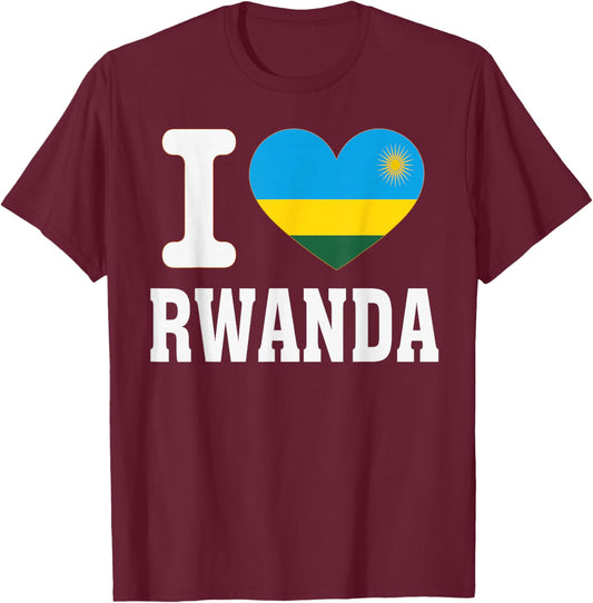 I Love Rwanda Heart Souvenir Lovers Pride Travel T-Shirt - T-Shirt | Maroon