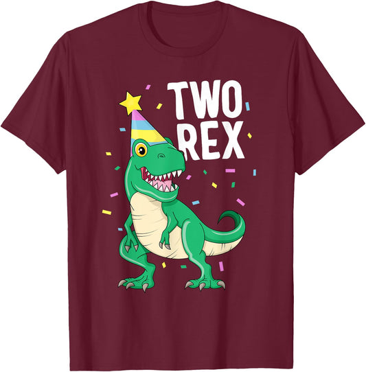 Two Rex 2nd Birthday Boy T-Rex Dinosaur Party Happy Second T-Shirt - T-Shirt | Maroon