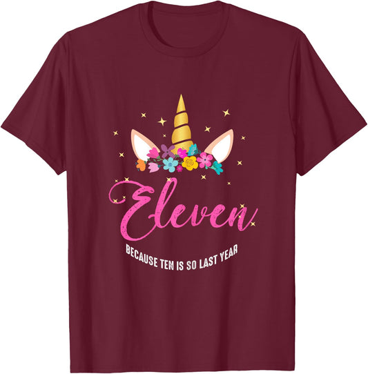 11 Years Old Birthday Girl Gifts Unicorn 11th Birthday T-Shirt - T-Shirt | Maroon
