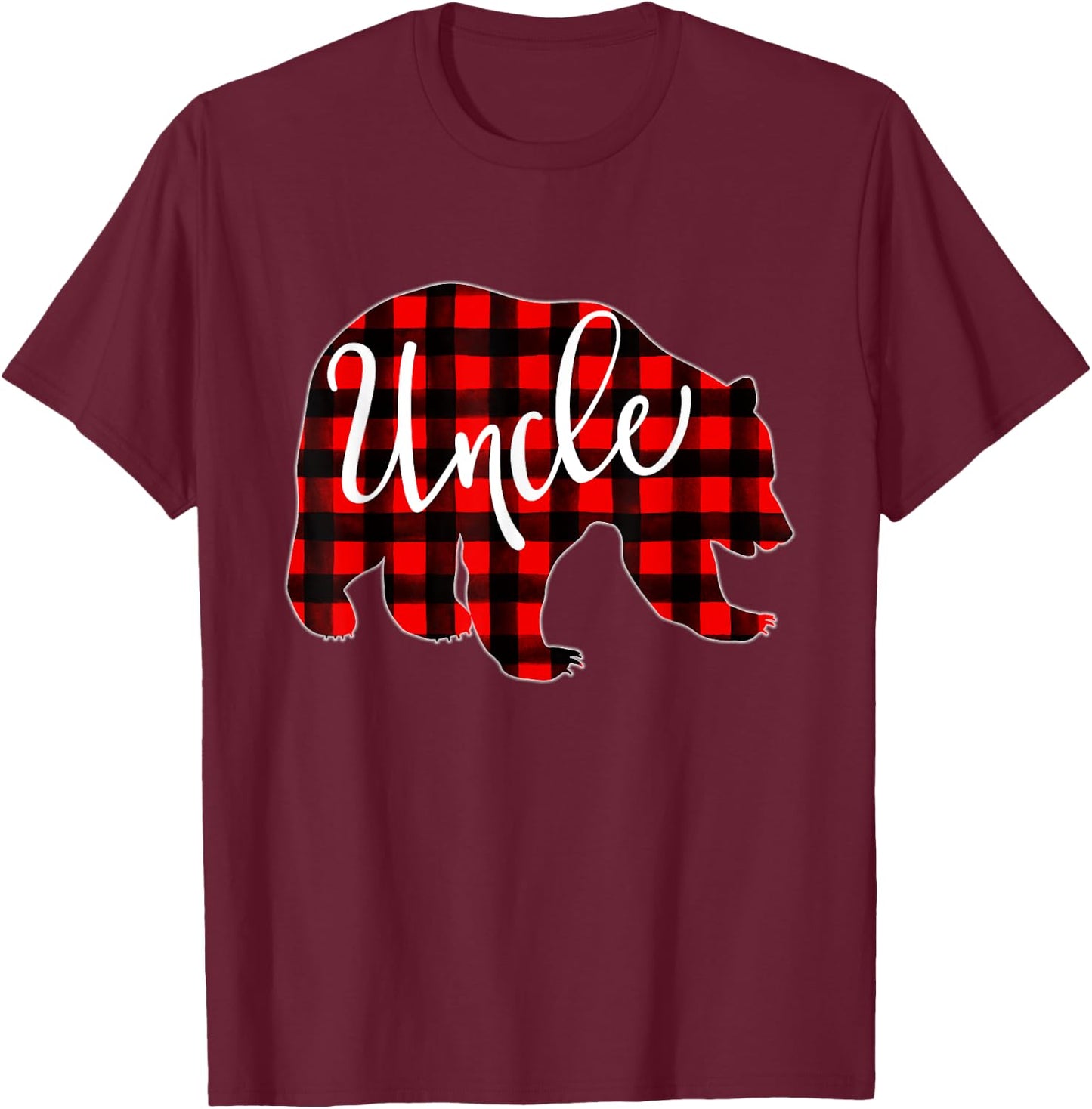 Red Plaid Uncle Bear Matching Family Christmas Eve Buffalo T-Shirt - T-Shirt | Maroon