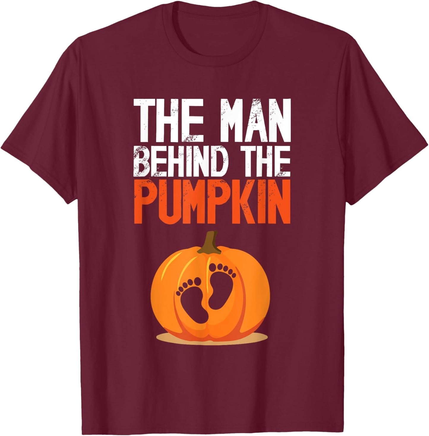 Halloween Man Behind The Pumpkin Cute Pregnancy Announcement T-Shirt - T-Shirt | Maroon