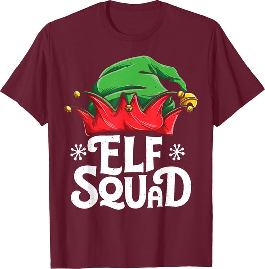 Elf Squad Christmas Funny Elves Family Matching Pyjamas Xmas T-Shirt - T-Shirt | Maroon