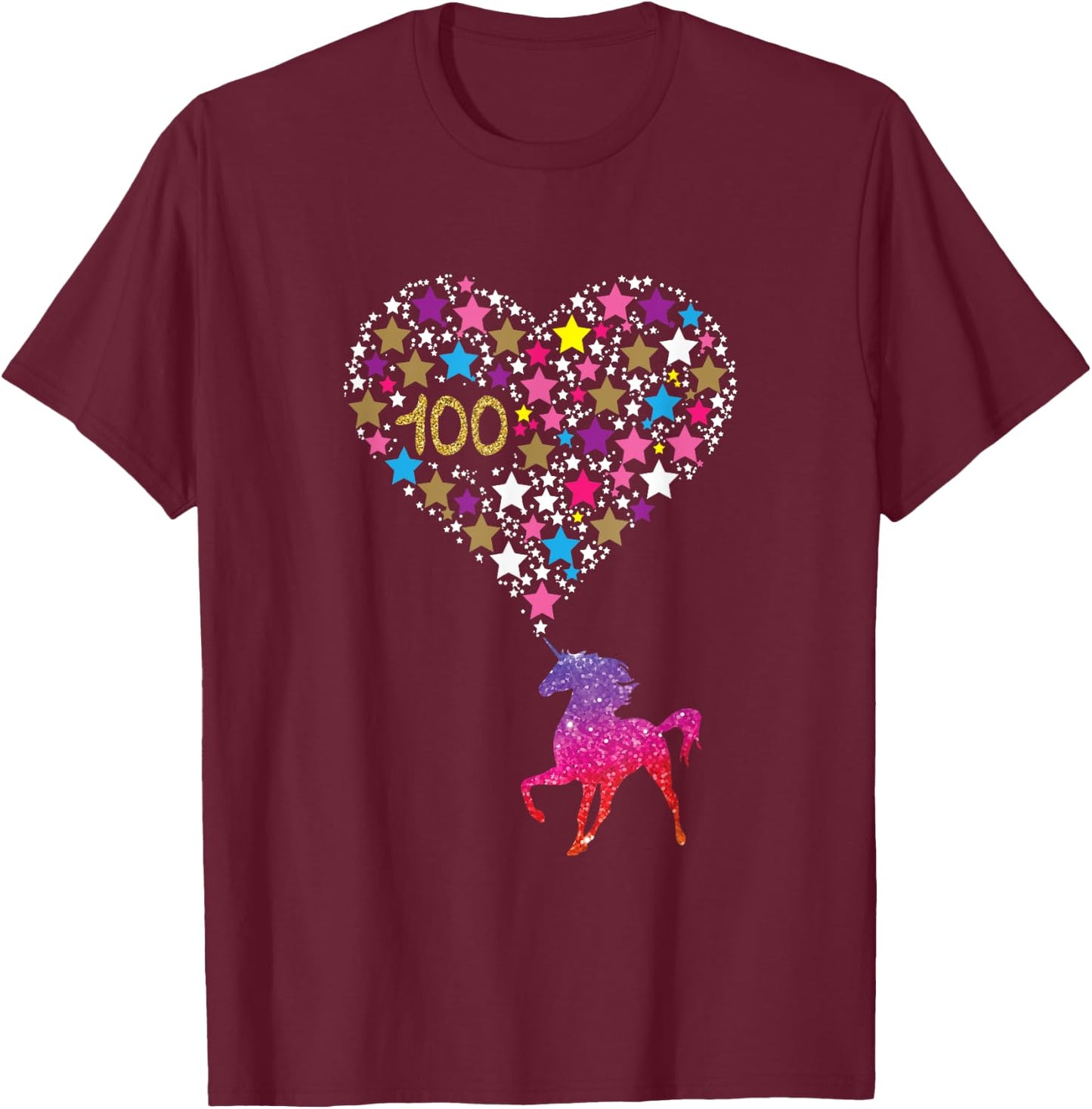 Unicorn 100 Days Of School Shirt Cute Happy Gift Outfit T-Shirt - T-Shirt | Maroon