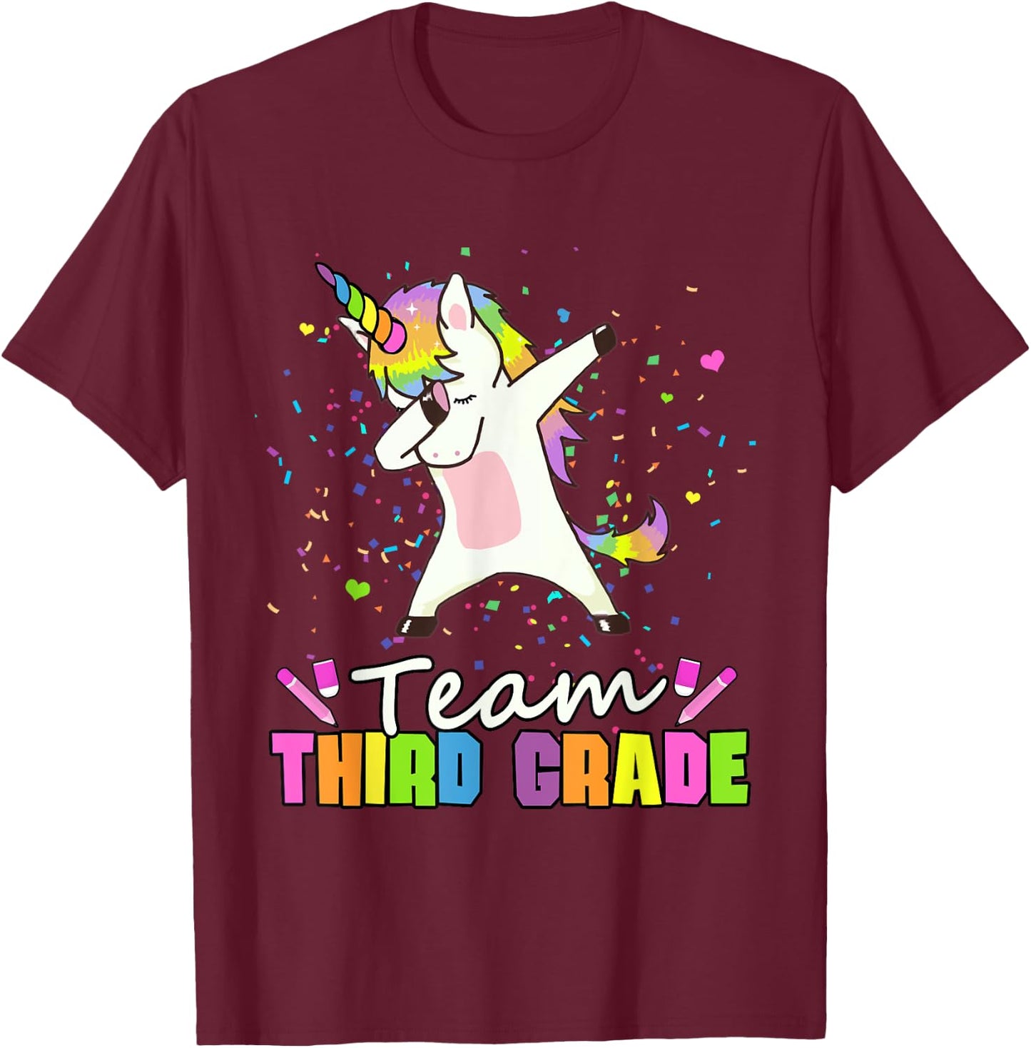 Team Third Grade Unicorn Team 3rd Grade T-Shirt - T-Shirt | Maroon