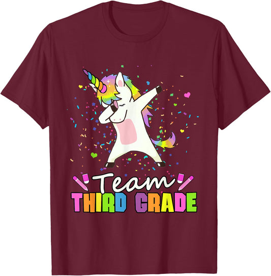 Team Third Grade Unicorn Team 3rd Grade T-Shirt - T-Shirt | Maroon