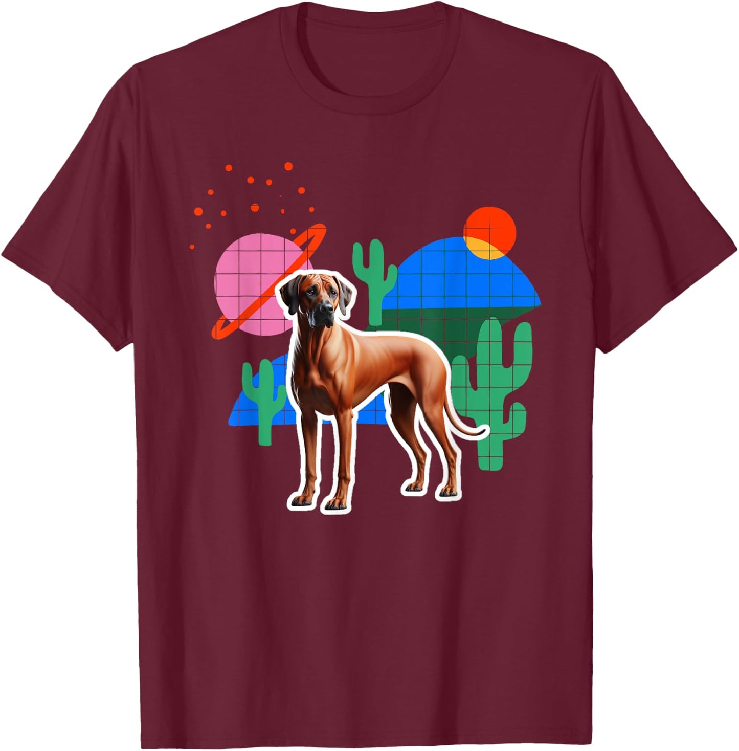 Rhodesian Ridgeback Desert Design Dog T-Shirt - T-Shirt | Maroon