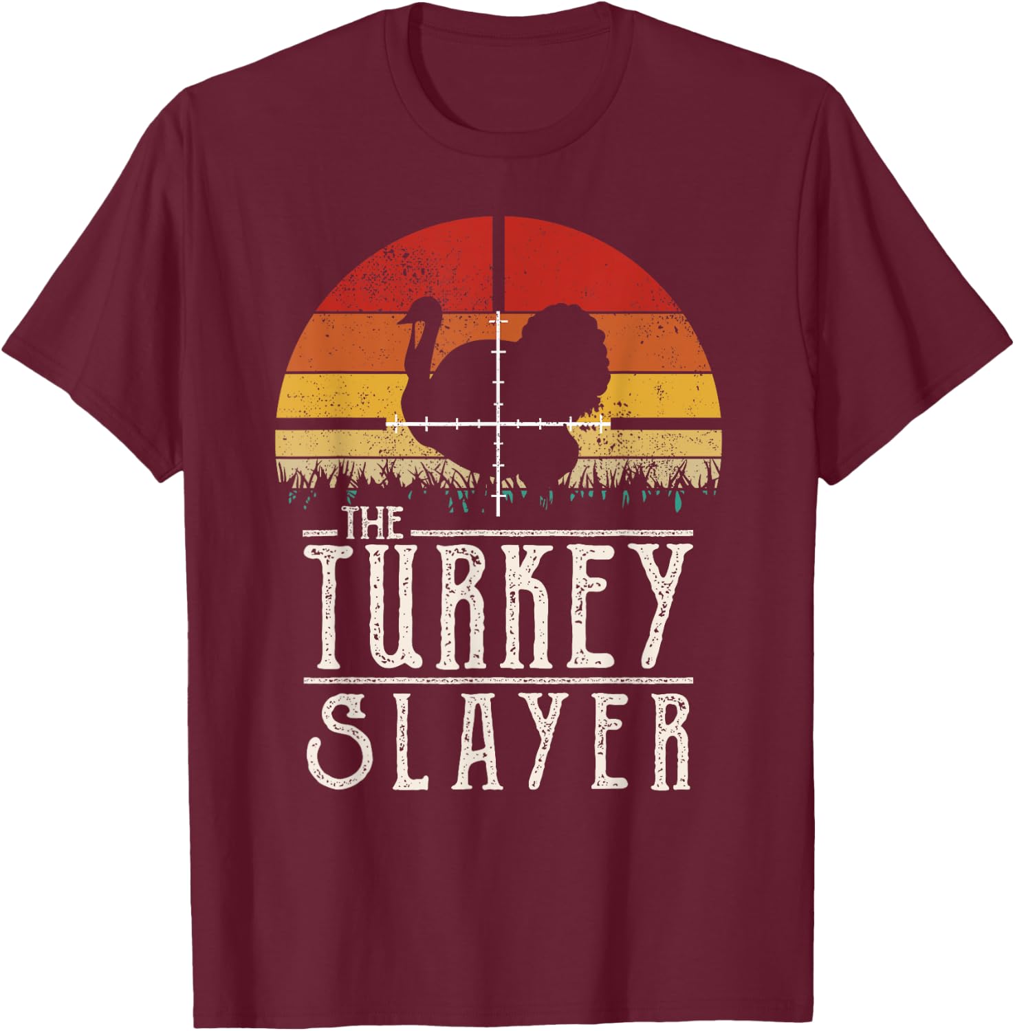 Vintage Sunset Retro Style Turkey Hunting Turkey Slayer T-Shirt - T-Shirt | Maroon