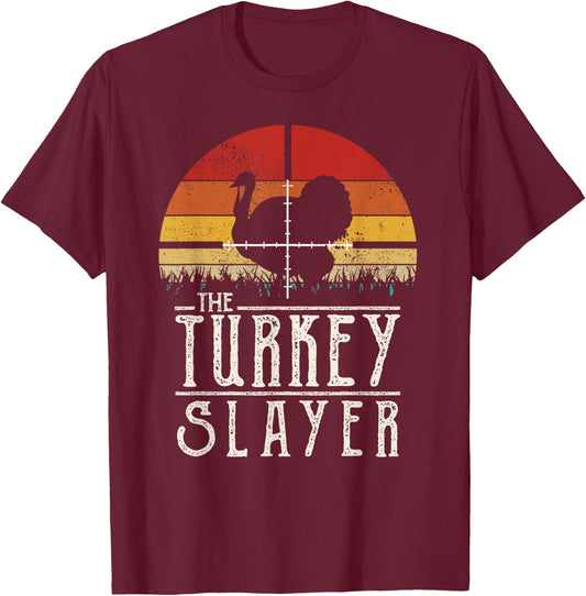 Vintage Sunset Retro Style Turkey Hunting Turkey Slayer T-Shirt - T-Shirt | Maroon