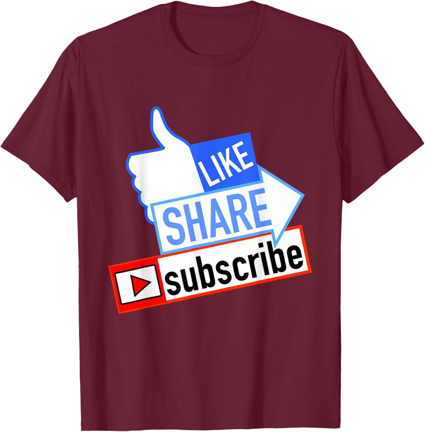 Social Media Like Share Subscribe T-Shirt - T-Shirt | Maroon