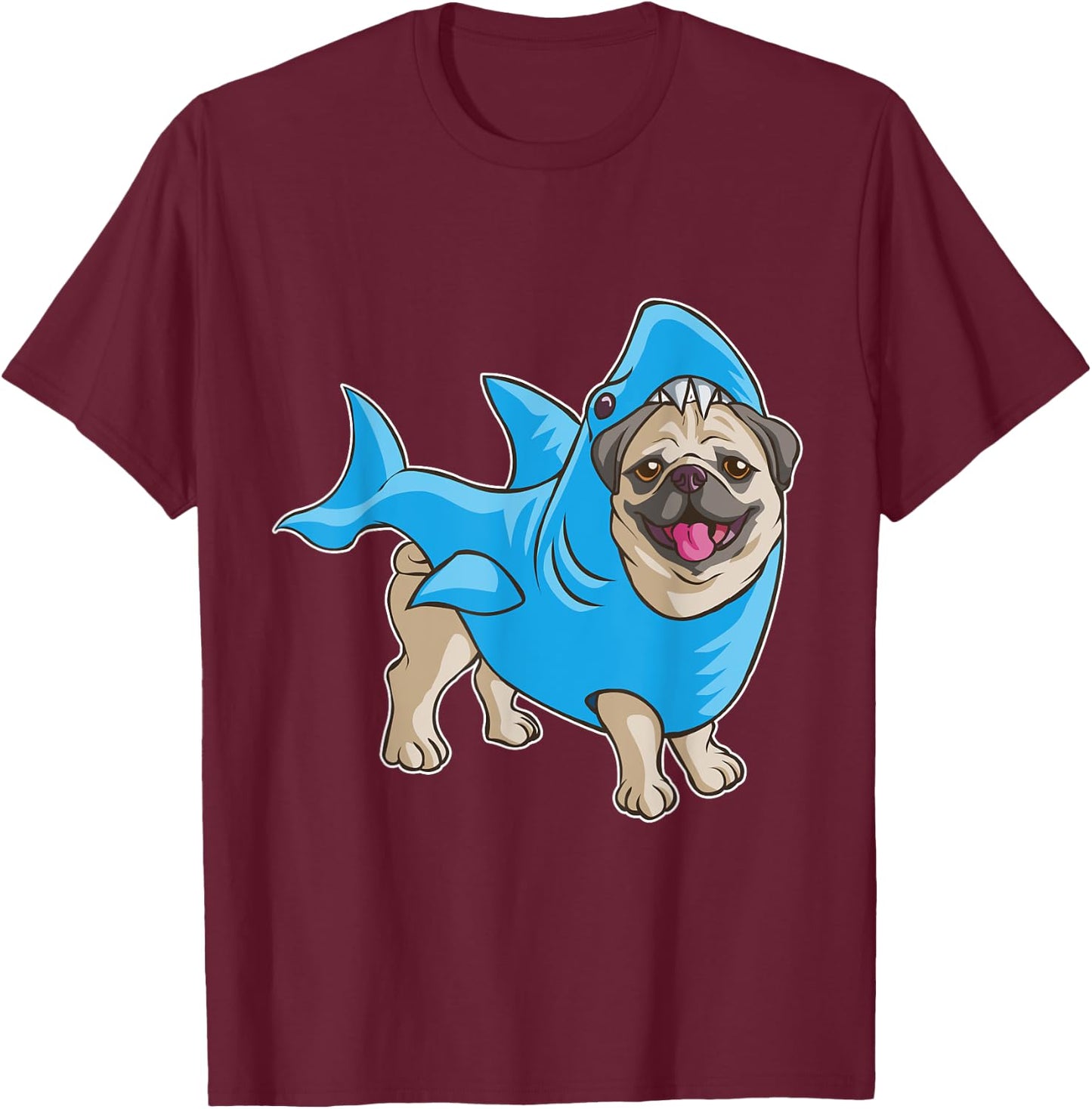 Pug Shark Shirt Funny Dog Suit Puppy Great White Gift T-Shirt - T-Shirt | Maroon