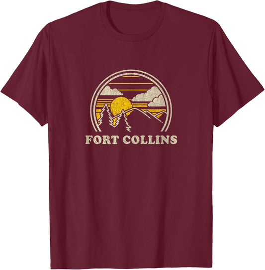 Fort Collins Colorado CO T Shirt Vintage Hiking Mountains T-Shirt - T-Shirt | Maroon