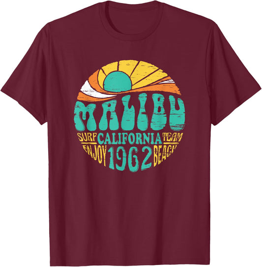 Malibu California Retro Surf Team Beach Shirt Women Kids T-Shirt - T-Shirt | Maroon