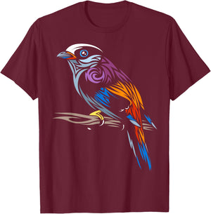 Tribal Sparrow tropical bird T-Shirt - T-Shirt | Maroon