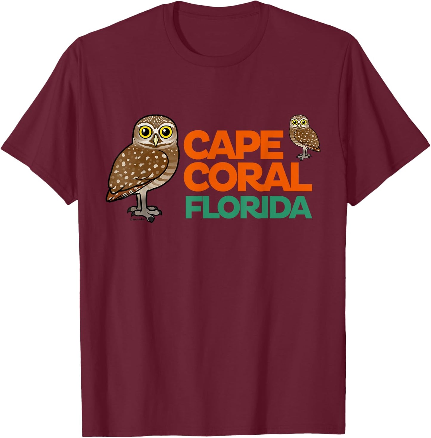 Cape Coral Florida Burrowing Owl Cute Cartoon Bird T-Shirt - T-Shirt | Maroon