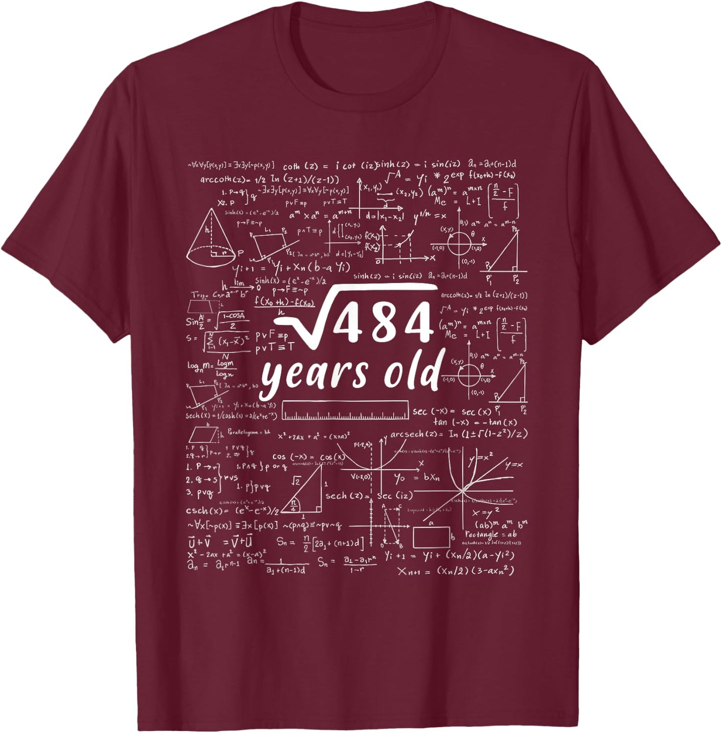 22nd Birthday Math Square Root Of 484 Retro 22 Years Old T-Shirt - T-Shirt | Maroon