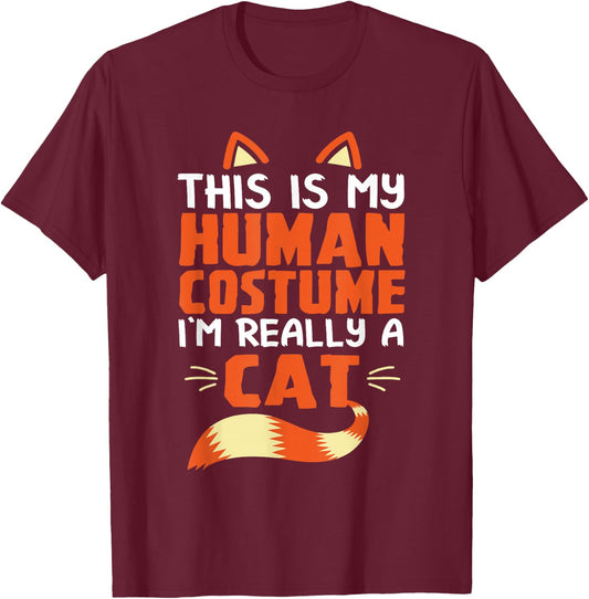This Is My Human Costume I'm Really A Cat Halloween T-Shirt - T-Shirt | Maroon