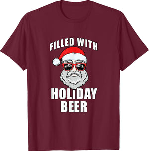 Funny Cool Christmas Santa Filled With Holiday Beer T-Shirt - T-Shirt | Maroon