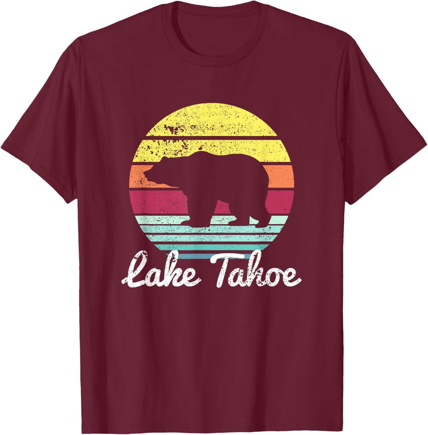 Vintage Retro Lake Tahoe California USA Bear T Shirt T-Shirt - T-Shirt | Maroon