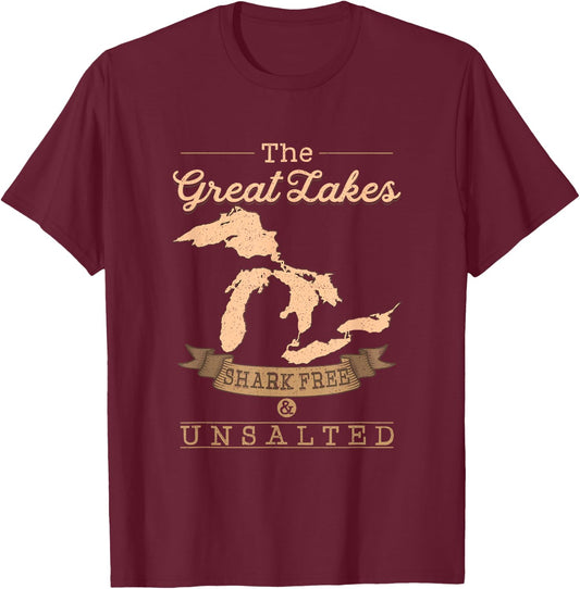 The Great Lakes Shark Free Unsalted Michigan Gift T-Shirt - T-Shirt | Maroon