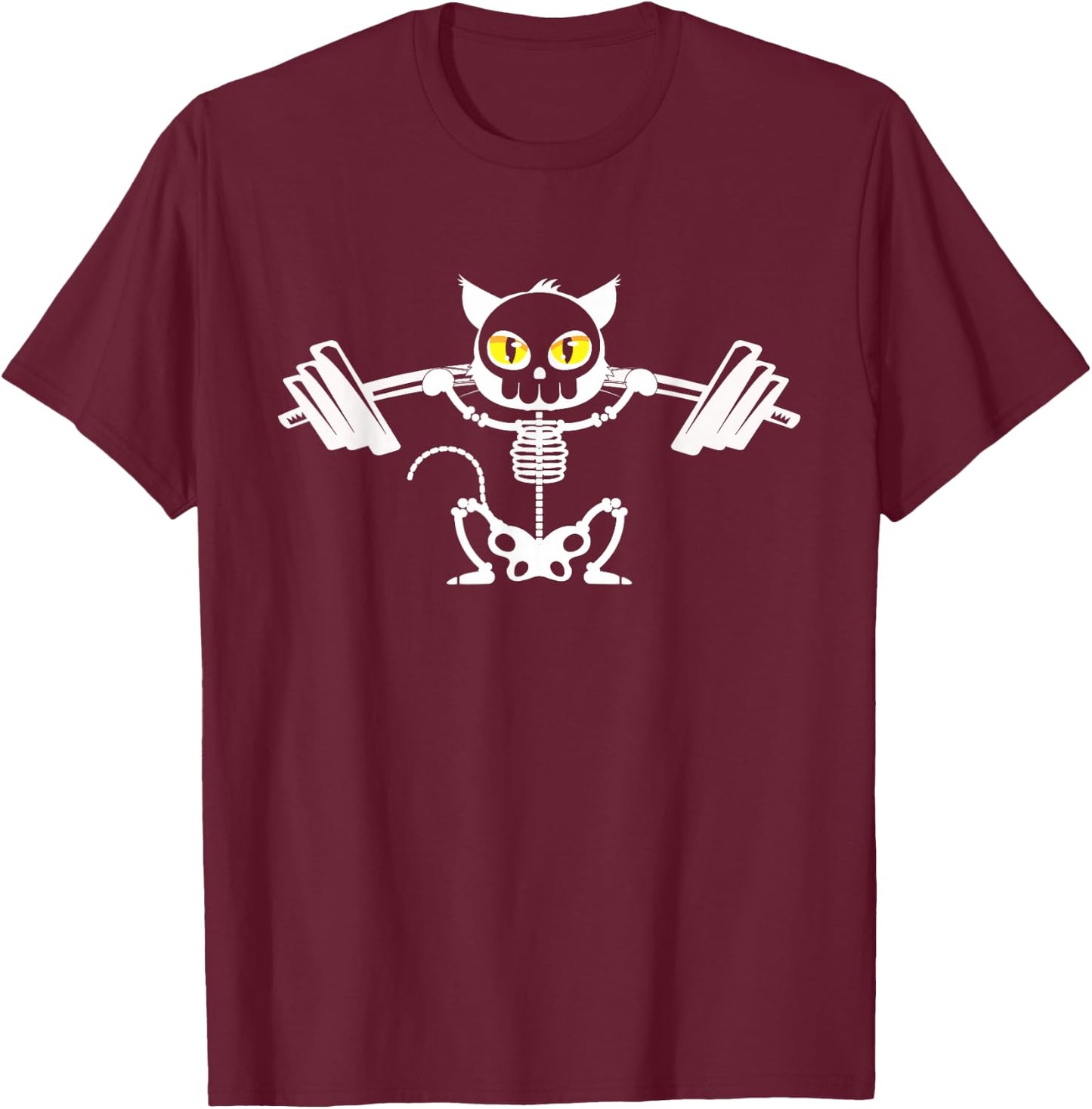 Cat Skeleton Deadlift Powerlifting T-Shirt - T-Shirt | Maroon
