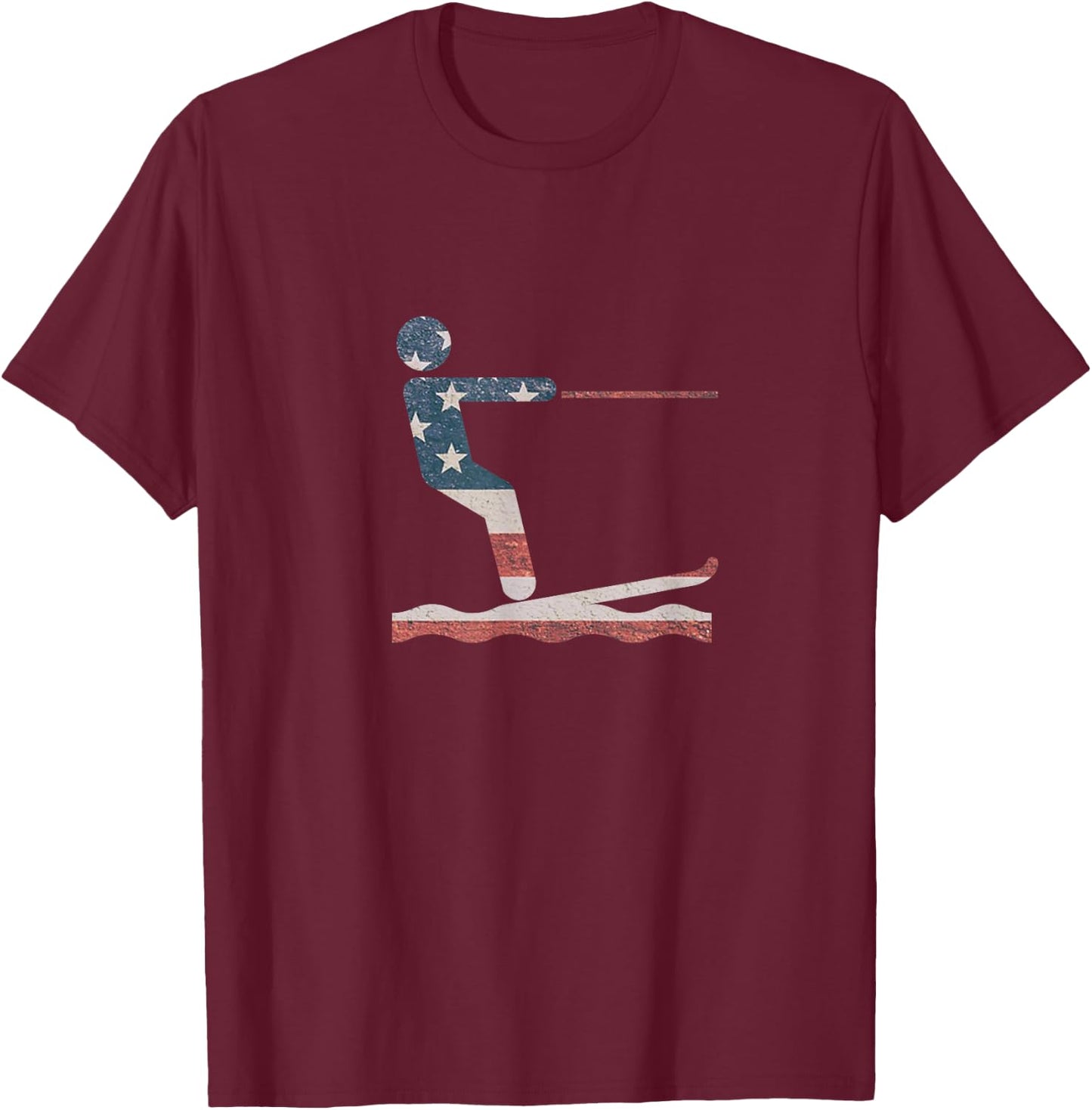 Water Ski T Shirt Water skiing American Flag T-Shirt - T-Shirt | Maroon