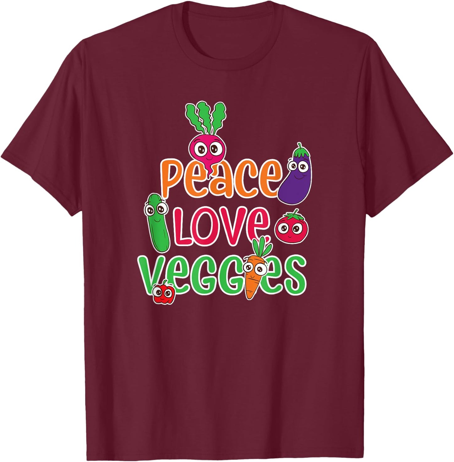 Peace Love Veggies Funny Vegan Veganism Vegetarian T-Shirt - T-Shirt | Maroon