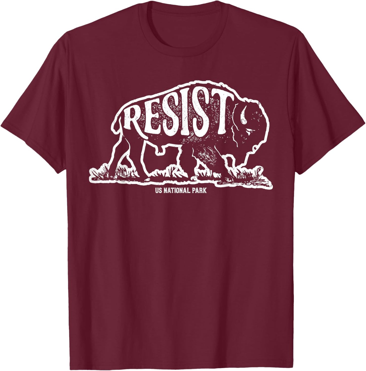 ALT US National Park Resist Service T shirt Bison Vintage T-Shirt - T-Shirt | Maroon
